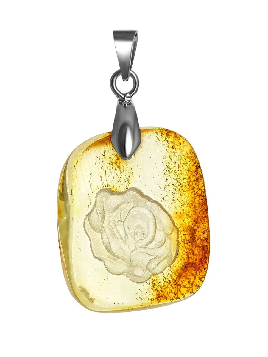 картинка Подвеска-инталия из натурального цельного янтаря  «Солнечная роза» в онлайн магазине
