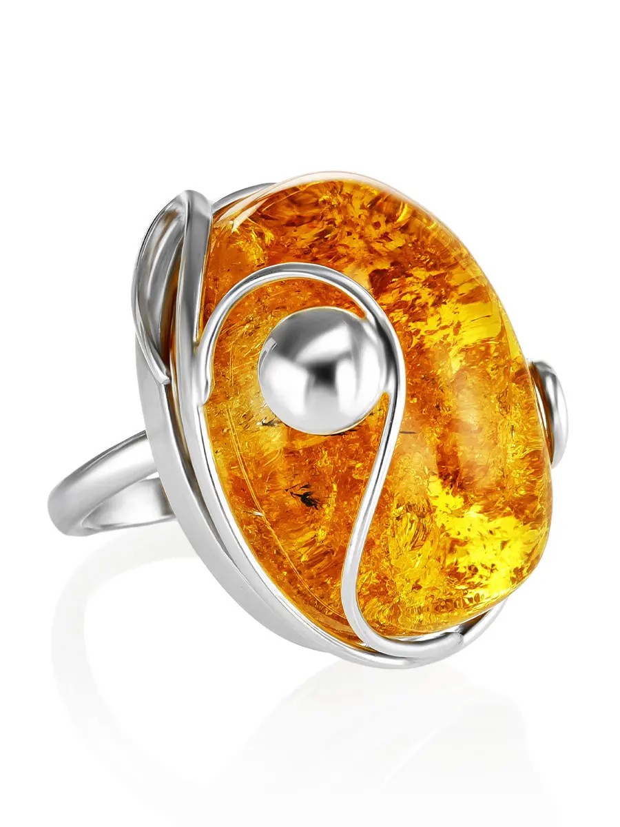 картинка Роскошное крупное кольцо «Риальто» из серебра и золотистого янтаря  в онлайн магазине