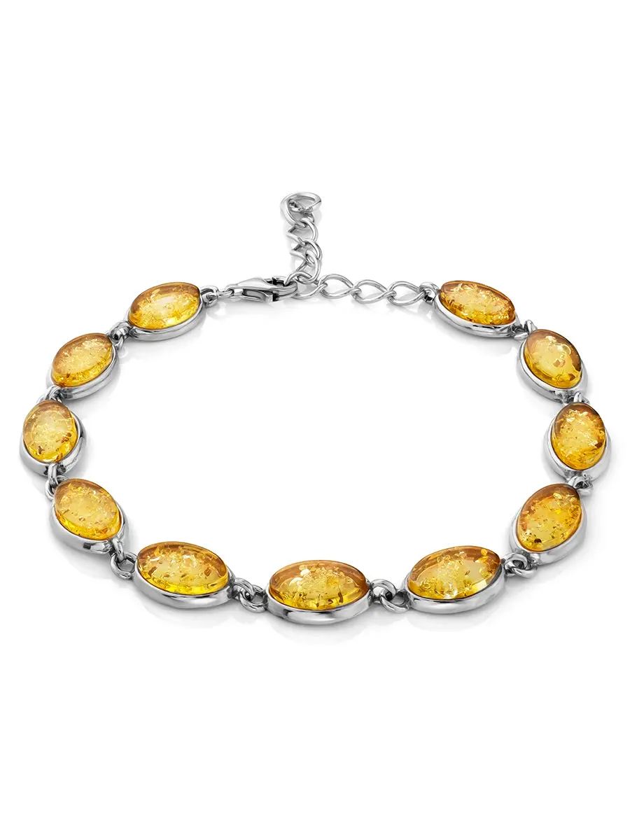 картинка Нежный красивый браслет из серебра и сияющего лимонного янтаря «Бенефис» в онлайн магазине
