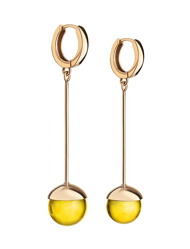 картинка Оригинальные серьги из натурального янтаря лимонного цвета «Париж» в онлайн магазине