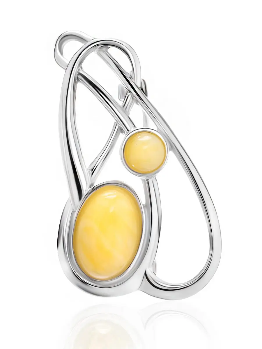 картинка Серебряная брошь, украшенная янтарём медового цвета «Гипербола» в онлайн магазине