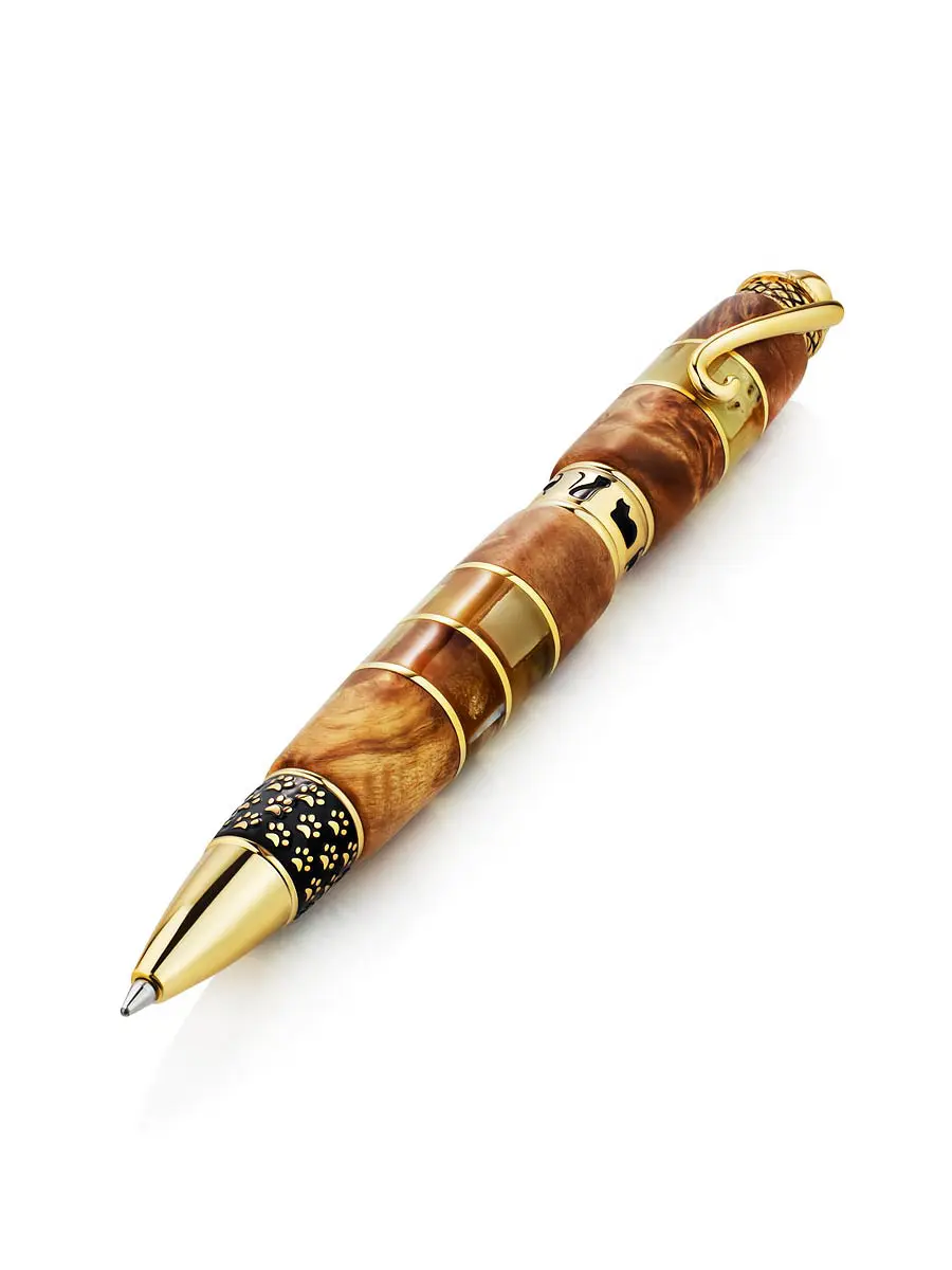 картинка Необычная ручка «Лямуррр» из дерева с янтарём в онлайн магазине
