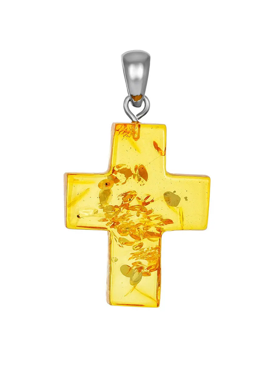 картинка Нательный крестик из цельного кусочка натурального янтаря коньячного цвета в онлайн магазине
