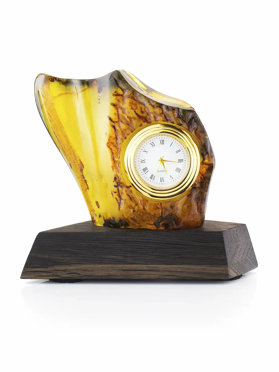 картинка Оригинальные часы авторской работы из янтаря и дерева в онлайн магазине