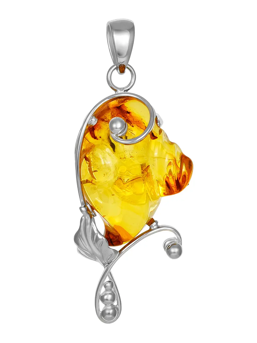 картинка Роскошная подвеска из цельного янтаря лимонного цвета в серебре «Венето» в онлайн магазине