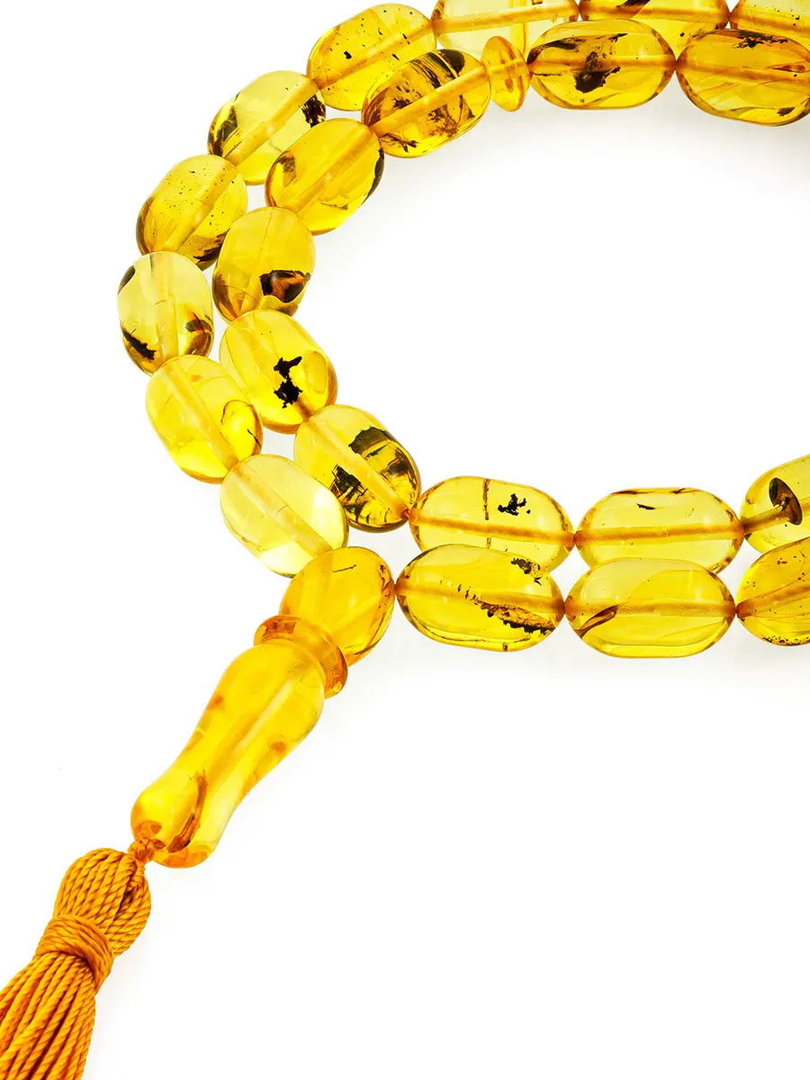 картинка Чётки  на 33 бусины-бочонка из натурального янтаря с инклюзом в онлайн магазине