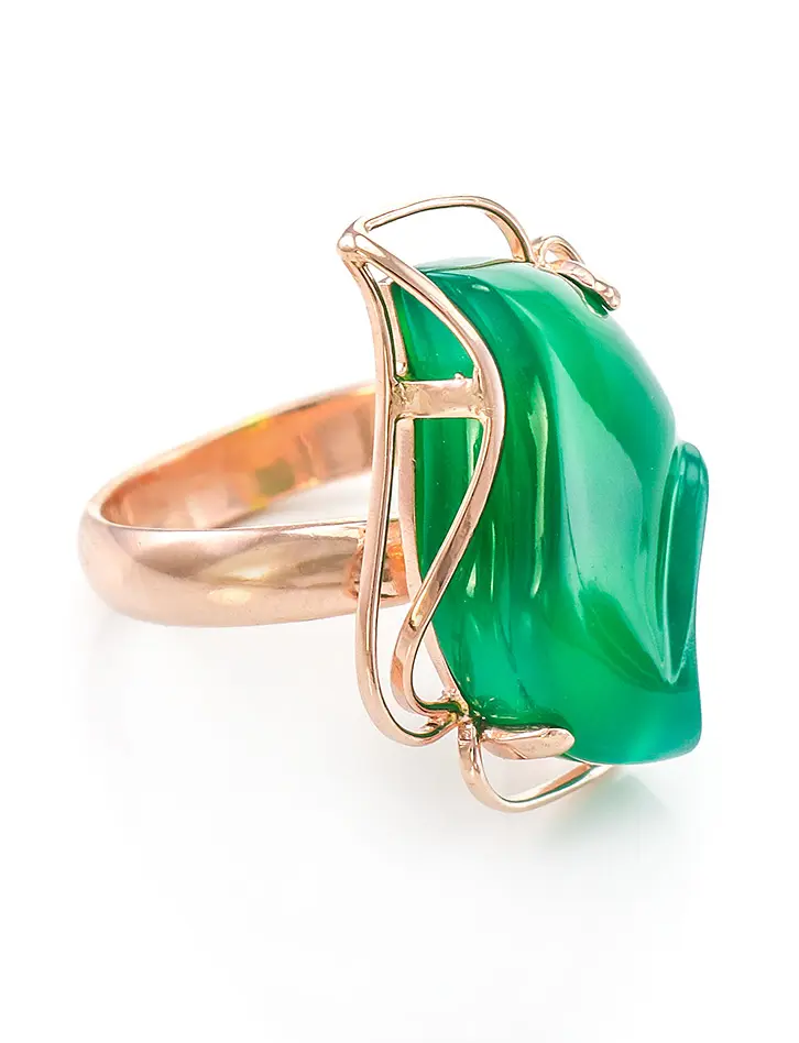 картинка Изысканное кольцо из золочённого серебра с ониксом цвета морской волны «Серенада» в онлайн магазине