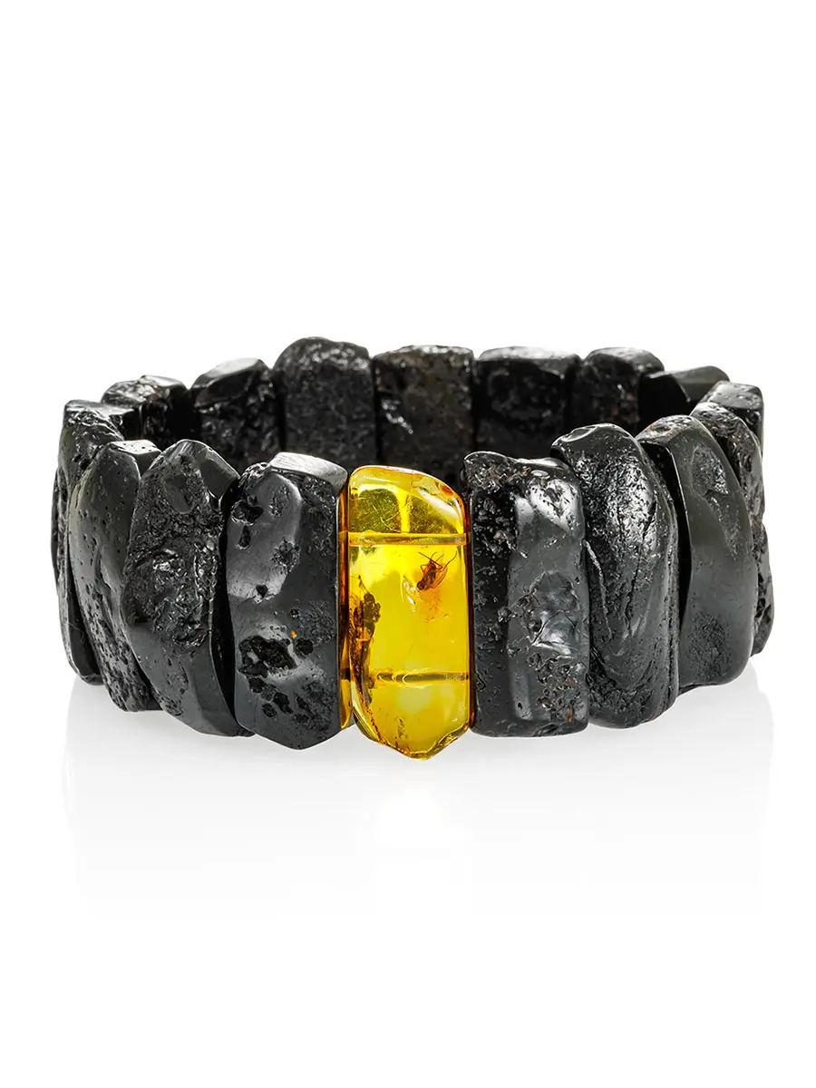 картинка Стильный браслет «Помпеи» из чёрного янтаря с включением насекомого в онлайн магазине