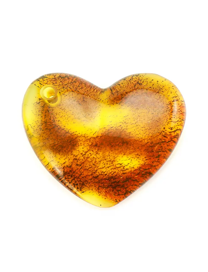 картинка Крупная подвеска в форме сердца из натурального прозрачного янтаря зеленовато-лимонного цвета с красивой природной корочкой в онлайн магазине