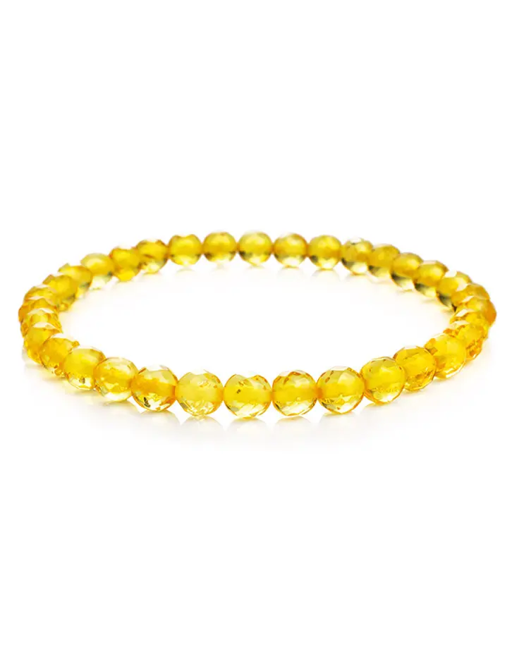 картинка Искрящийся браслет из цельного натурального янтаря лимонного оттенка «Карамель алмазная грань» в онлайн магазине