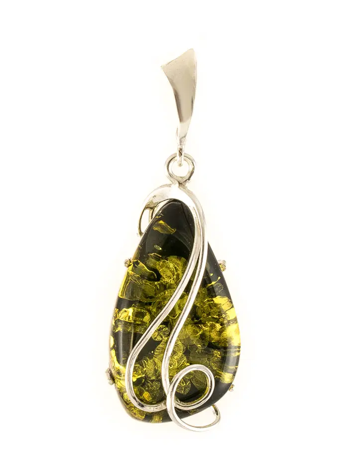 картинка Крупная подвеска «Риальто» из зеленого янтаря в серебре в онлайн магазине