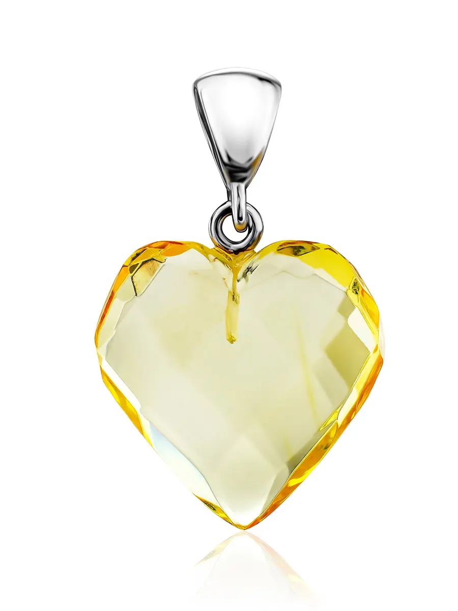 картинка Кулон-сердце из натурального лимонного янтаря «Алмазная грань» в онлайн магазине