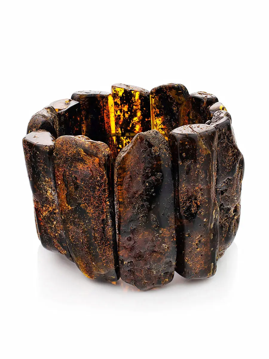 картинка Широкий браслет из натурального текстурного янтаря с природной корочкой «Помпеи» в онлайн магазине