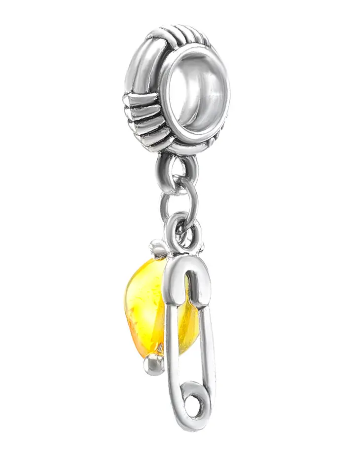 картинка Подвеска-шарм для европейского браслета с натуральным балтийским лимонным янтарём «Булавка» в онлайн магазине
