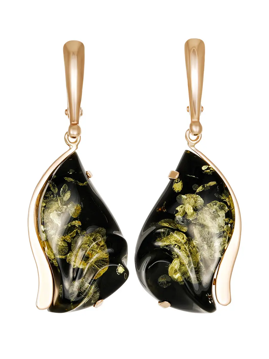 картинка Эффектные серьги из золота и натурального зелёного янтаря «Палладио» в онлайн магазине