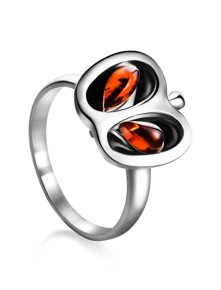 картинка Необычное кольцо «Конфитюр» из серебра и натурального янтаря в онлайн магазине