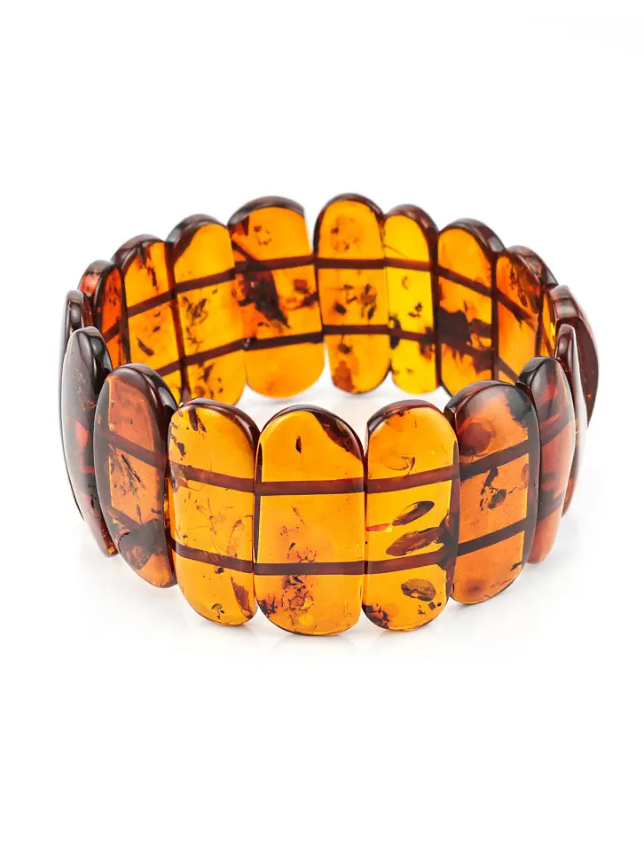 картинка Широкий плоский браслет из натурального янтаря насыщенного тёмно-коньячного оттенка в онлайн магазине