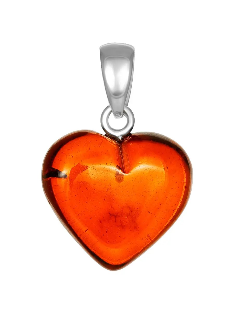 картинка Кулон-сердце из натурального цельного янтаря коньячного цвета в онлайн магазине