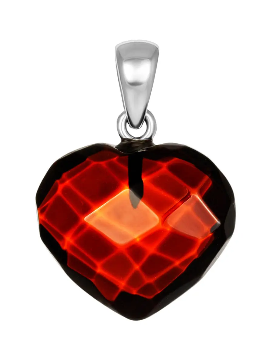 картинка Кулон из натурального балтийского янтаря «Сердце гранёное» вишневого цвета в онлайн магазине