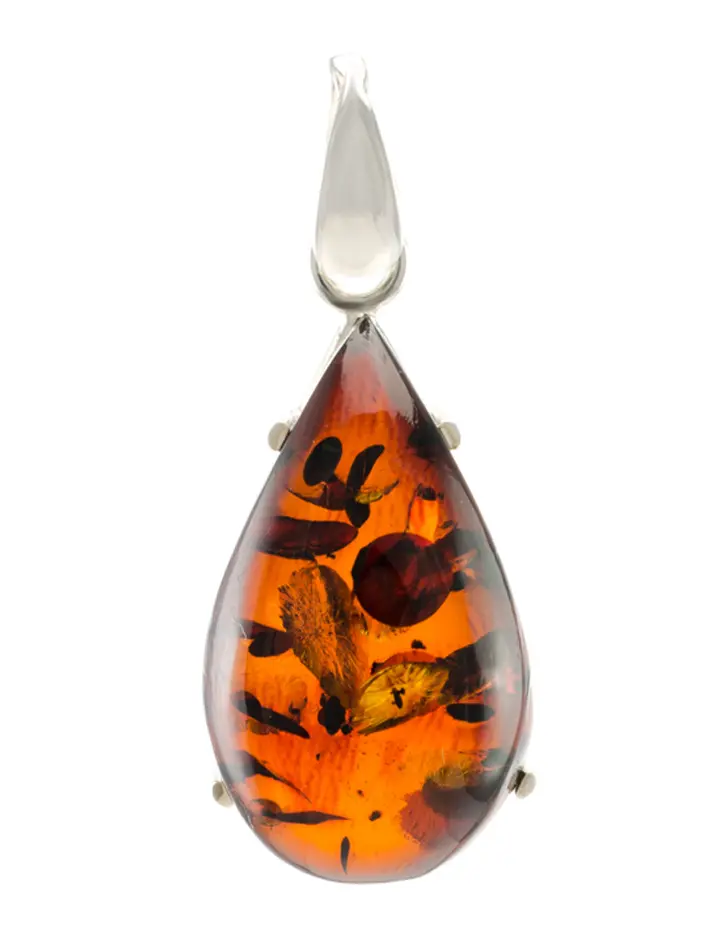 картинка Яркая подвеска из серебра и натурального янтаря тёмно-вишнёвого цвета «Глянец» в онлайн магазине