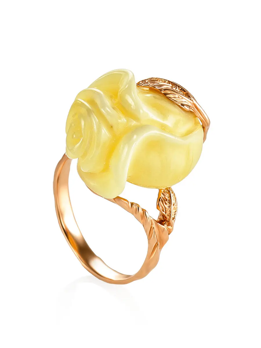 картинка Оригинальное кольцо «Роза» из золота и натурального медового янтаря в онлайн магазине