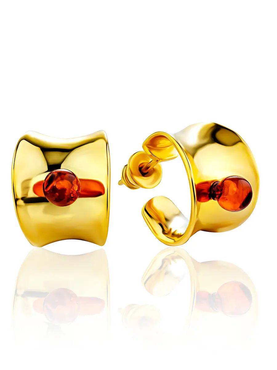 картинка Объёмные серьги-кольца с коньячным янтарём Palazzo от ifamore™ в онлайн магазине