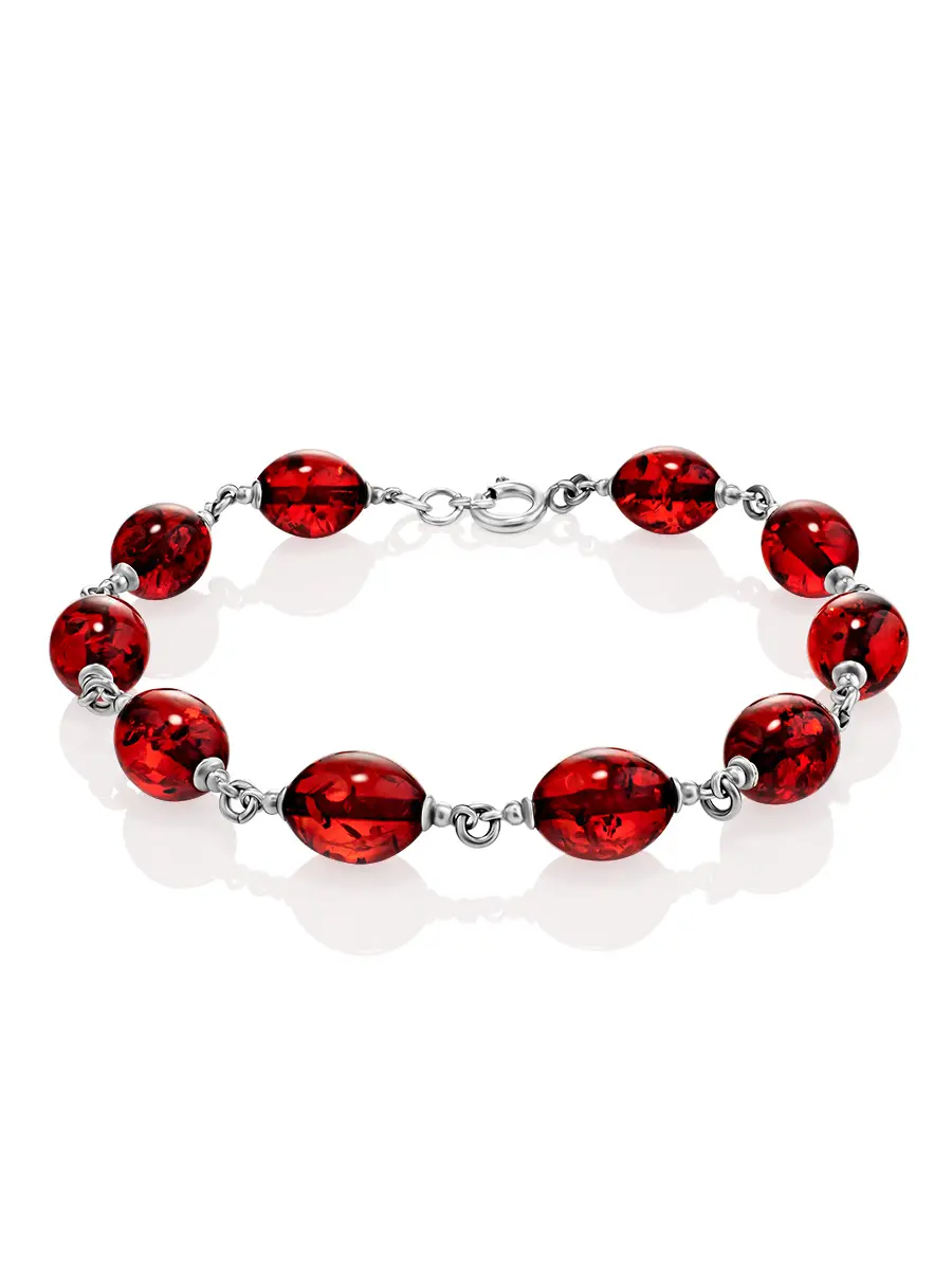 картинка Эффектный браслет из янтаря красного цвета «Оливка» в онлайн магазине