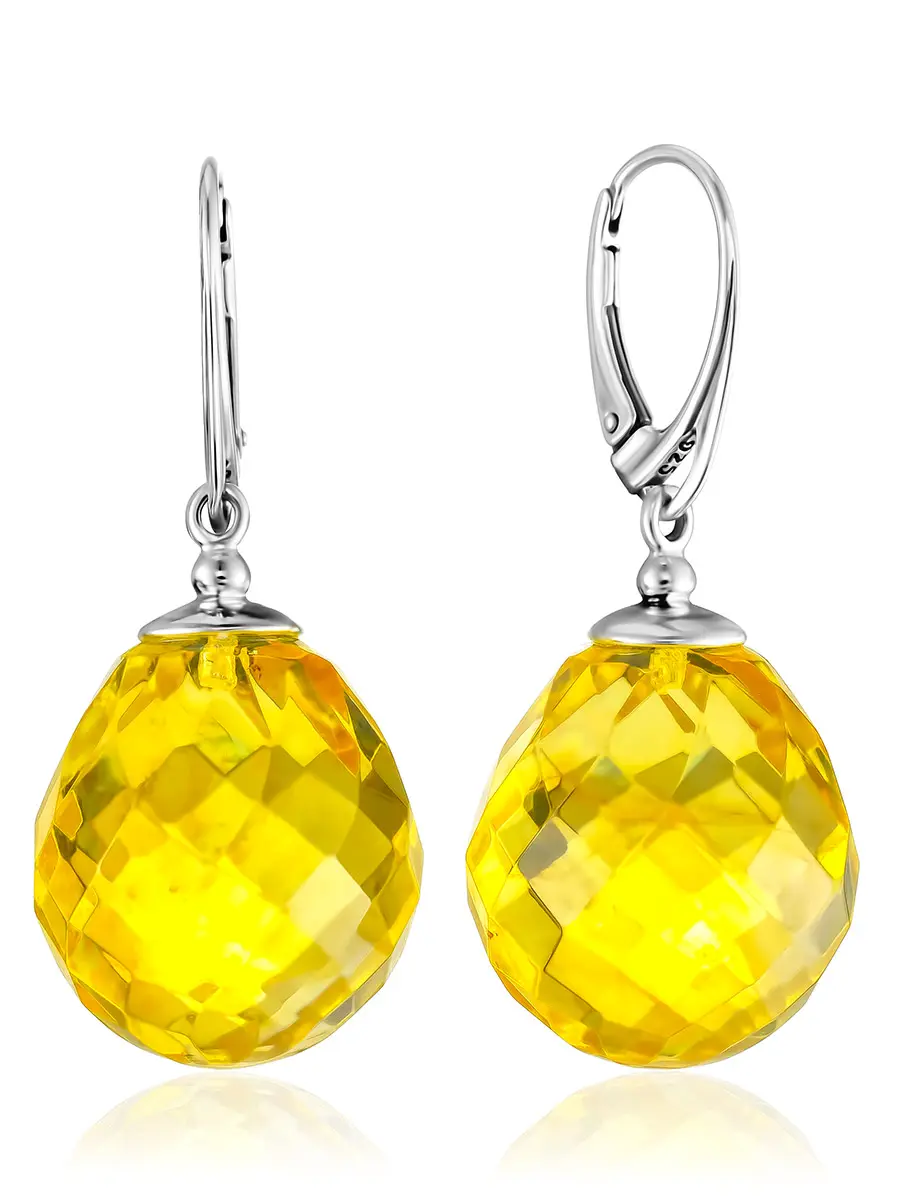 картинка Серьги с объёмными вставками из натурального лимонного огранёного янтаря в онлайн магазине