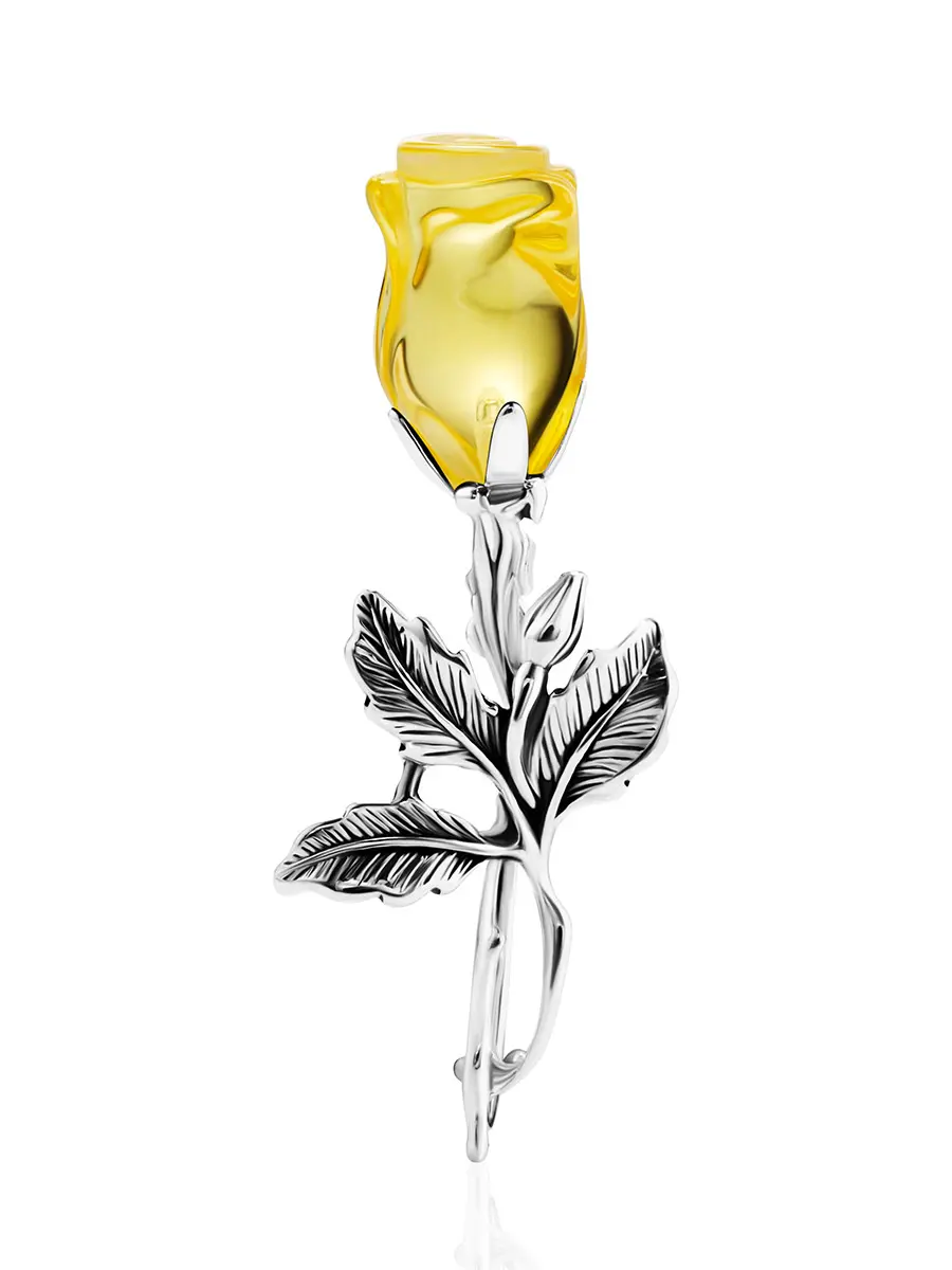 картинка Изящная брошь, украшенная лимонным янтарём «Роза» в онлайн магазине