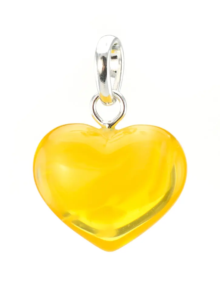 картинка Подвеска в форме сердца из цельного натурального янтаря насыщенного медового цвета с красивой полупрозрачной текстурой в онлайн магазине