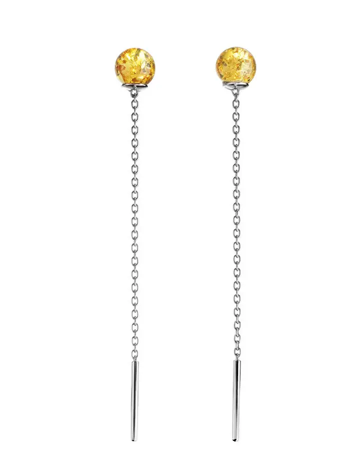 картинка Продевные серьги «Юпитер» из серебра и янтаря лимонного цвета в онлайн магазине