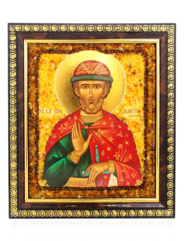 картинка Икона, украшенная янтарём «Святой Благоверный Великий Князь Дмитрий Донской» в онлайн магазине