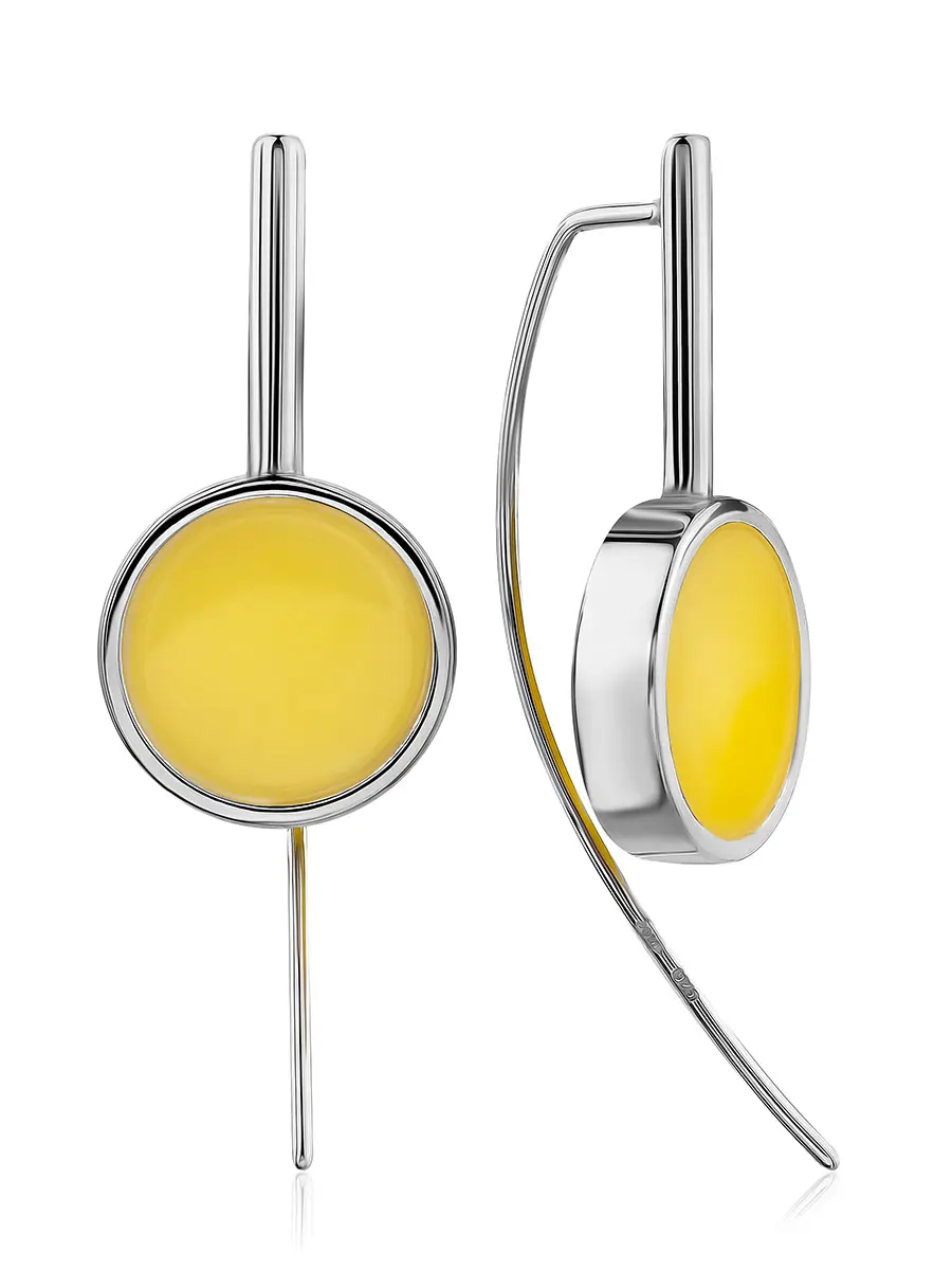 картинка Серьги-крючки в лаконичном дизайне Palazzo с янтарём медового цвета в онлайн магазине