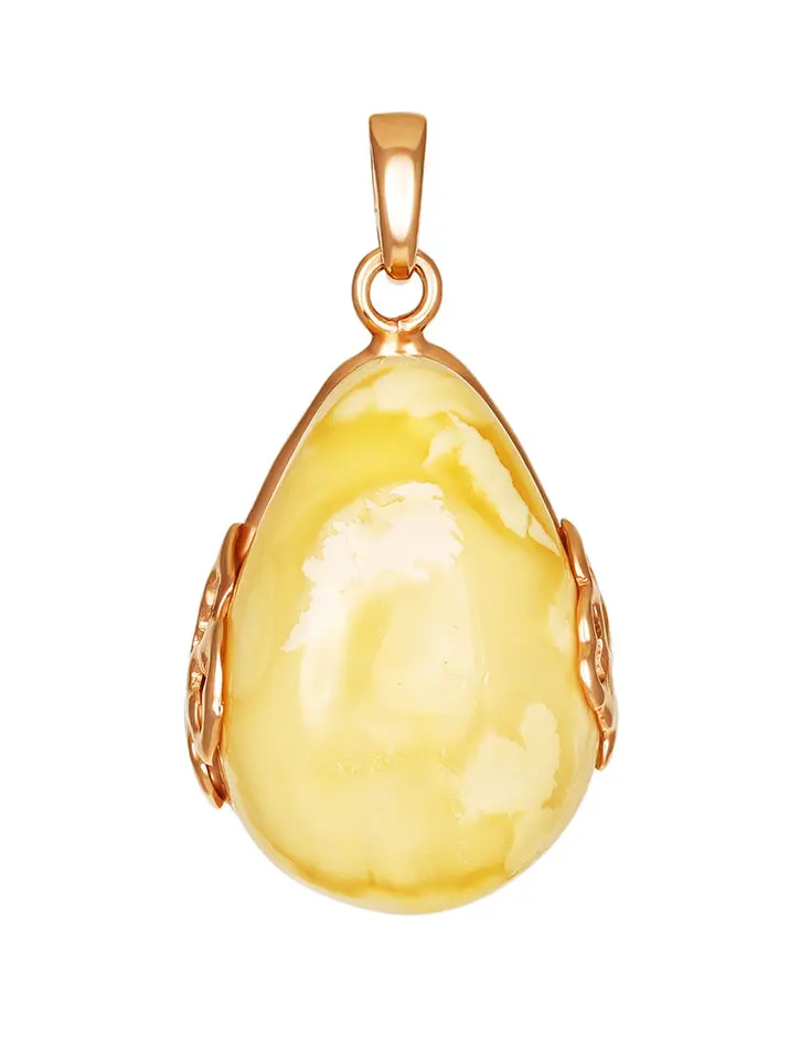 картинка Эффектный кулон «Версаль» из молочно-медового янтаря и позолоченного серебра в онлайн магазине