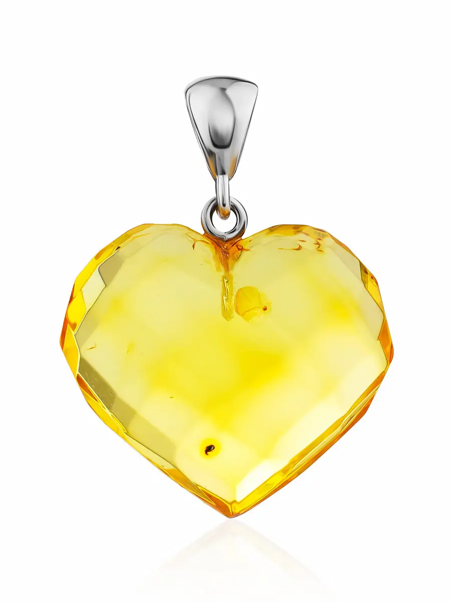 картинка Искрящийся кулон из натурального цельного лимонного янтаря «Сердце алмазное» в онлайн магазине