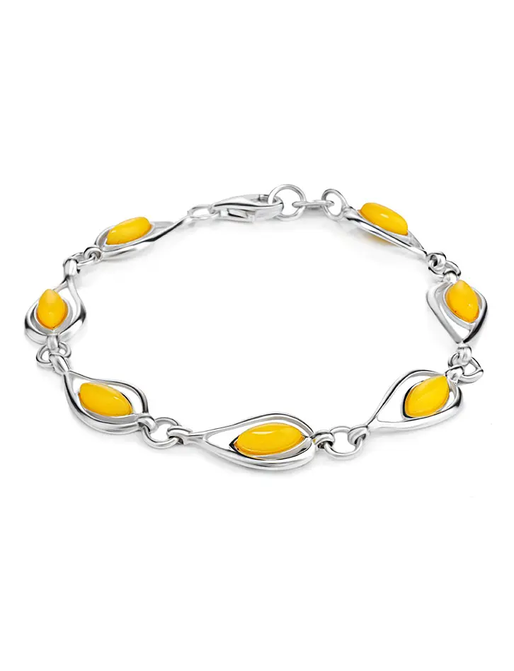 картинка Изящный браслет-цепочка с натуральным медовым янтарём «Фиори» в онлайн магазине