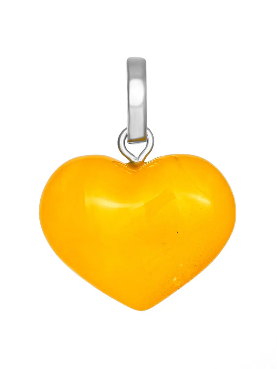 картинка Подвеска в форме сердца из цельного натурального медового янтаря с эффектом старения в онлайн магазине