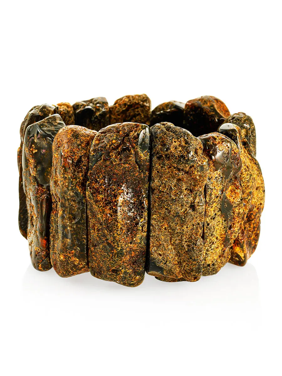 картинка Роскошный объёмный браслет из натурального балтийского текстурного янтаря «Помпеи» в онлайн магазине