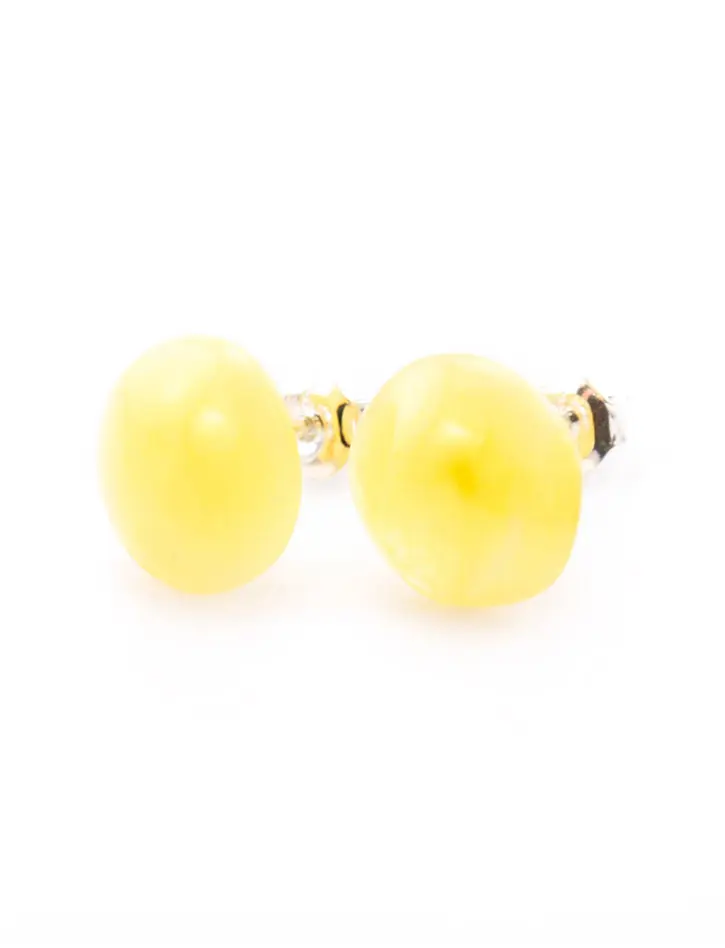 картинка Серьги-гвоздики из пейзажного медового янтаря «Пуговки малые» в онлайн магазине