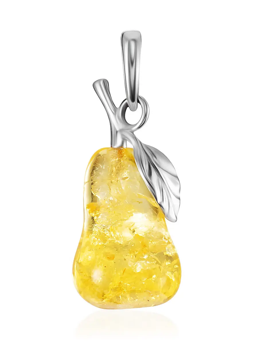 картинка Необычный кулон в форме груши с янтарём лимонного цвета «Конфитюр» в онлайн магазине