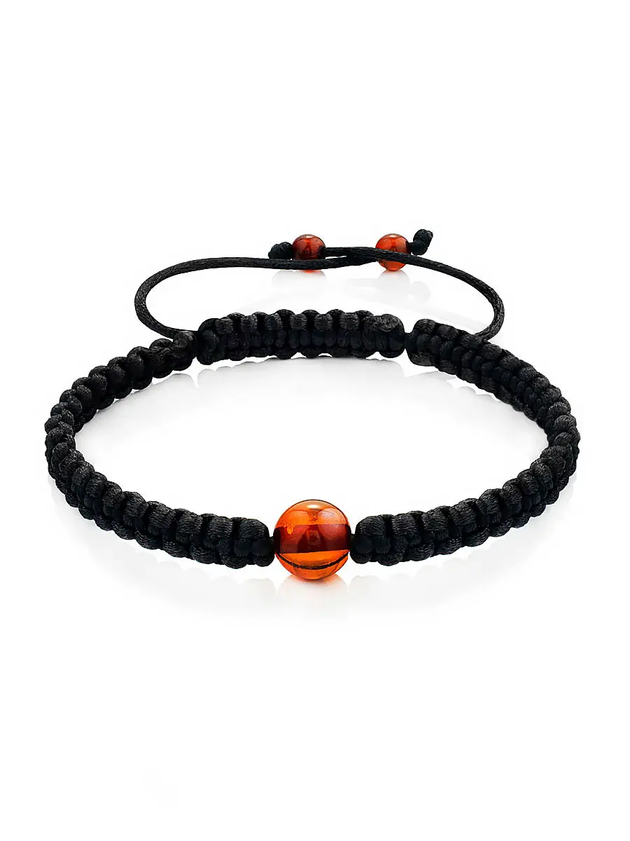картинка Тонкий лёгкий плетёный браслет «Шамбала», украшенный янтарной бусиной в онлайн магазине