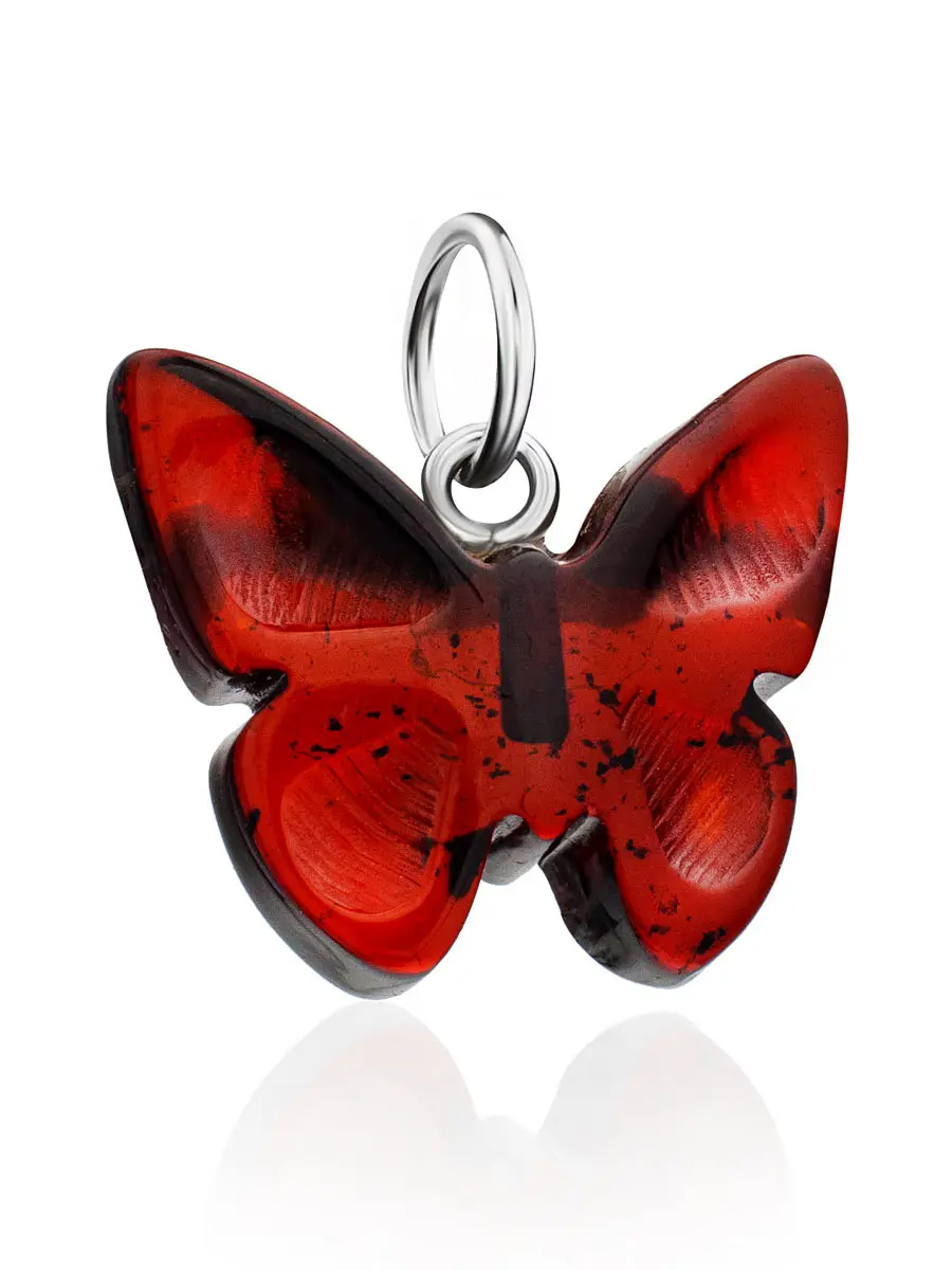 картинка Яркий красивый кулон-бабочка «Апрель» из янтаря тёмно-вишнёвого цвета в онлайн магазине