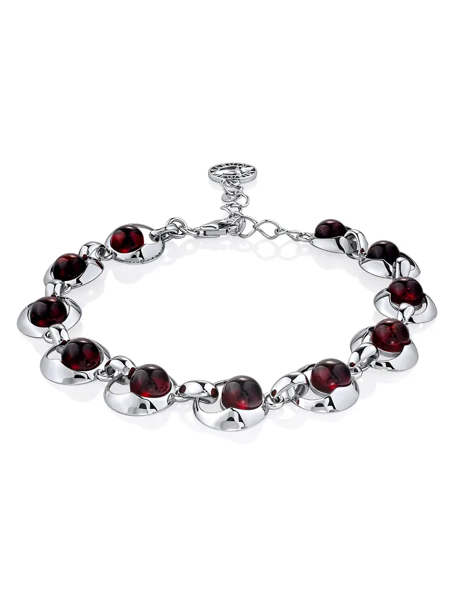 картинка Яркий браслет «Орион» из серебра с янтарём вишнёвого цвета в онлайн магазине