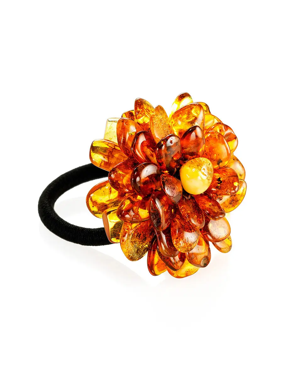 картинка Резинка для волос, украшенная цветком из натурального балтийского янтаря в онлайн магазине