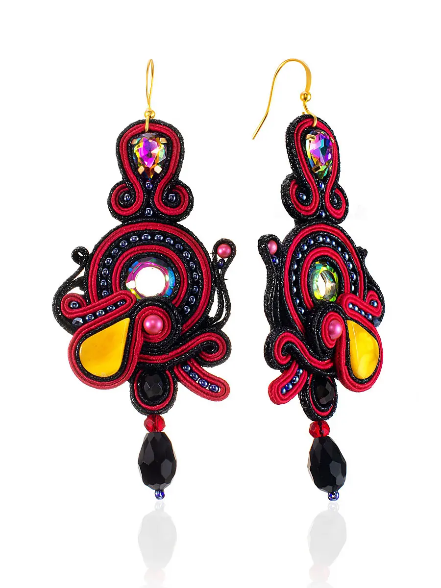 картинка Оригинальные плетёные серьги «Индия» с натуральным янтарём в онлайн магазине