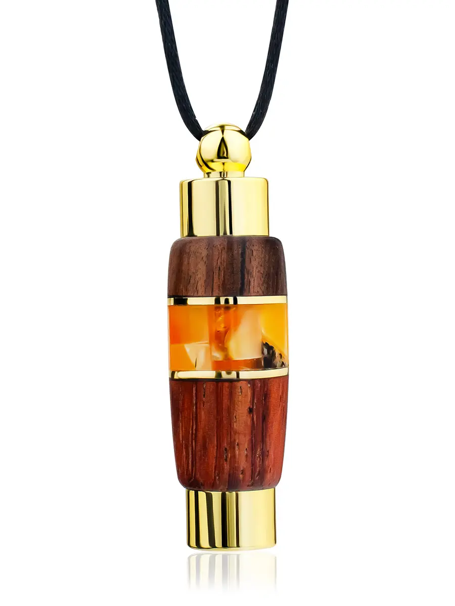 картинка Подвеска «Индонезия» из дерева и янтаря с колбой для духов или масла в онлайн магазине
