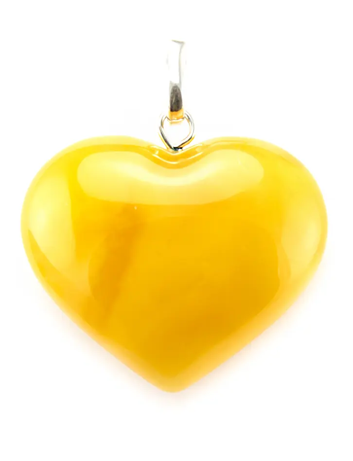 картинка Крупный кулон из натурального янтаря «Сердце» медовое в онлайн магазине