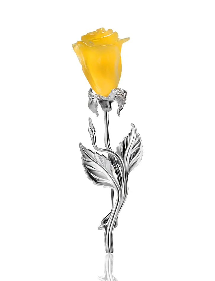 картинка Изящная брошь с натуральным янтарём медового цвета «Роза» в онлайн магазине