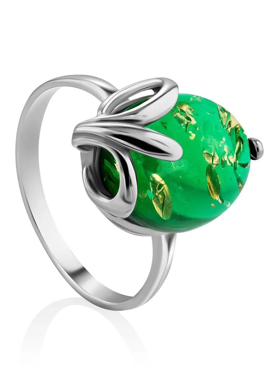 картинка Яркое красивое кольцо «Палермо» из натурального янтаря изумрудного оттенка в онлайн магазине