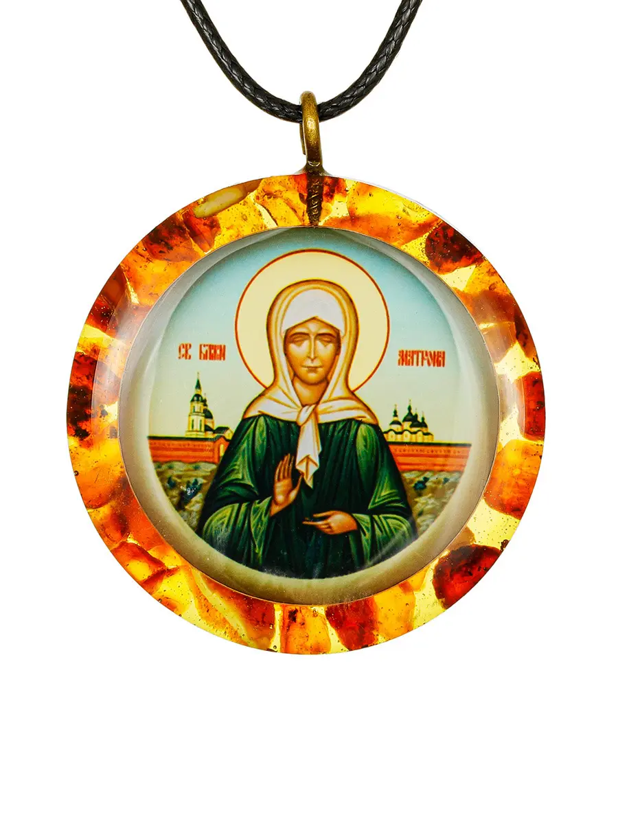картинка Подвеска-иконка в литой янтарной оправе «Матрона Московская» в онлайн магазине